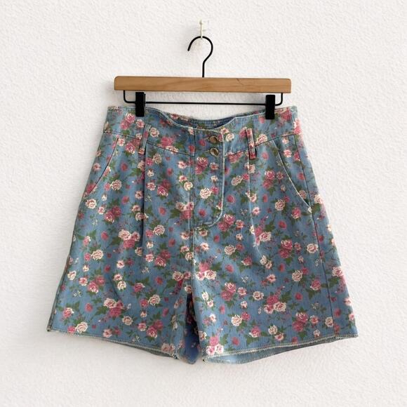 Vintage Floral print high waisted denim Jorts Shorts - Picture 1 of 5